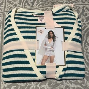 Victoria's Secret Teal and Cream Striped Pajama Set